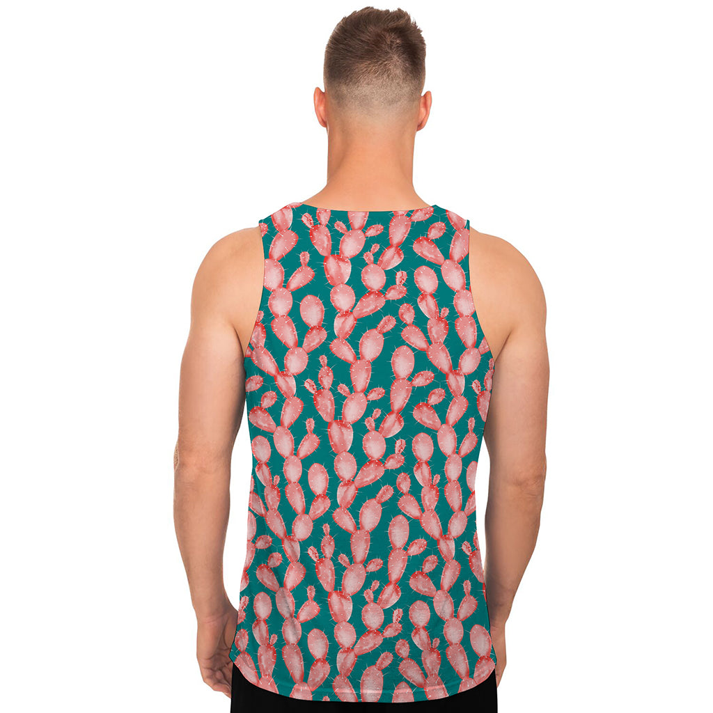 Pink Cactus Pattern Print Men's Tank Top