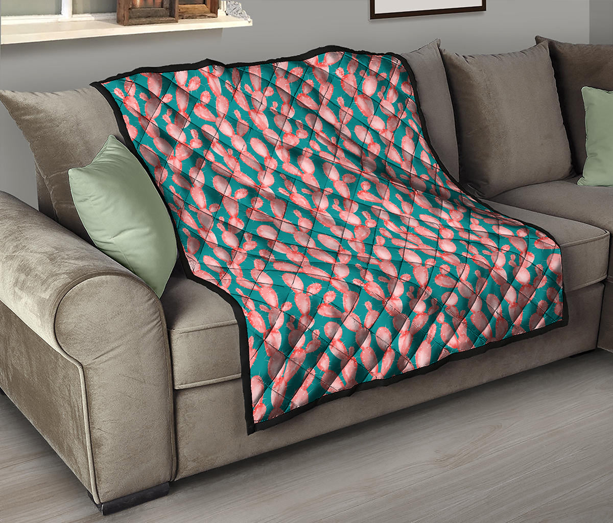 Pink Cactus Pattern Print Quilt