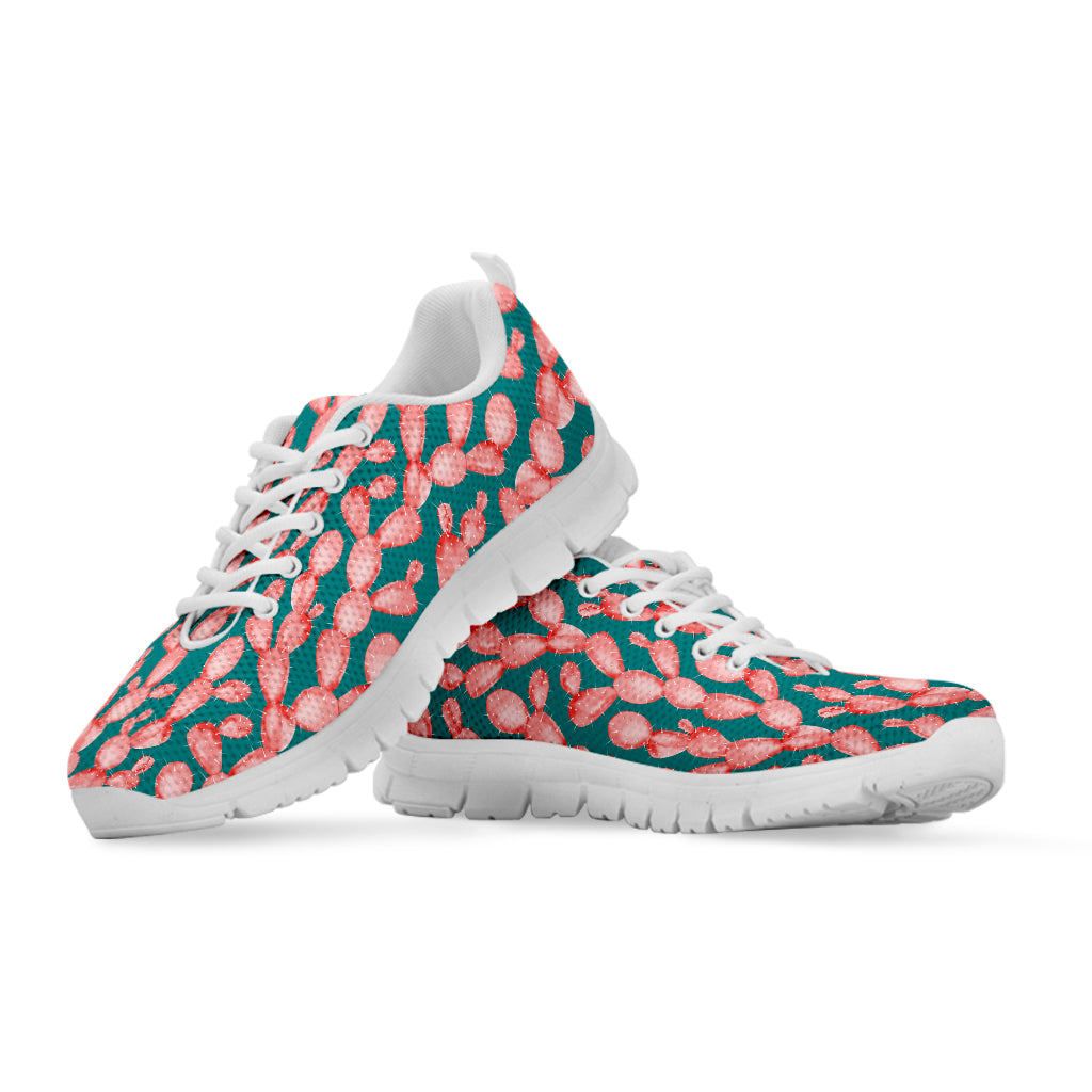 Pink Cactus Pattern Print White Sneakers