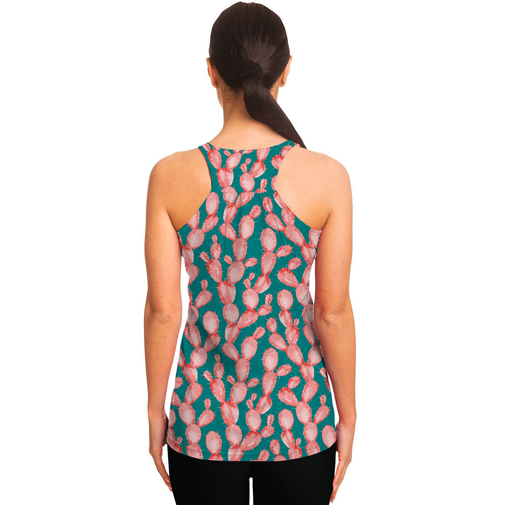 Pink Cactus Pattern Print Women's Racerback Tank Top