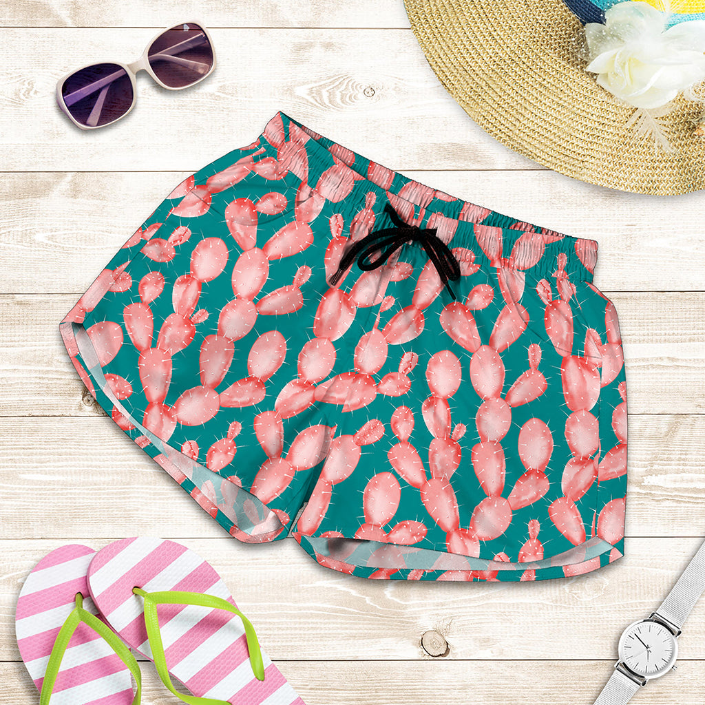 Pink Cactus Pattern Print Women's Shorts