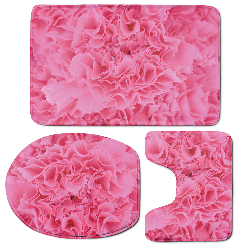 Pink Carnation Flower Print 3 Piece Bath Mat Set