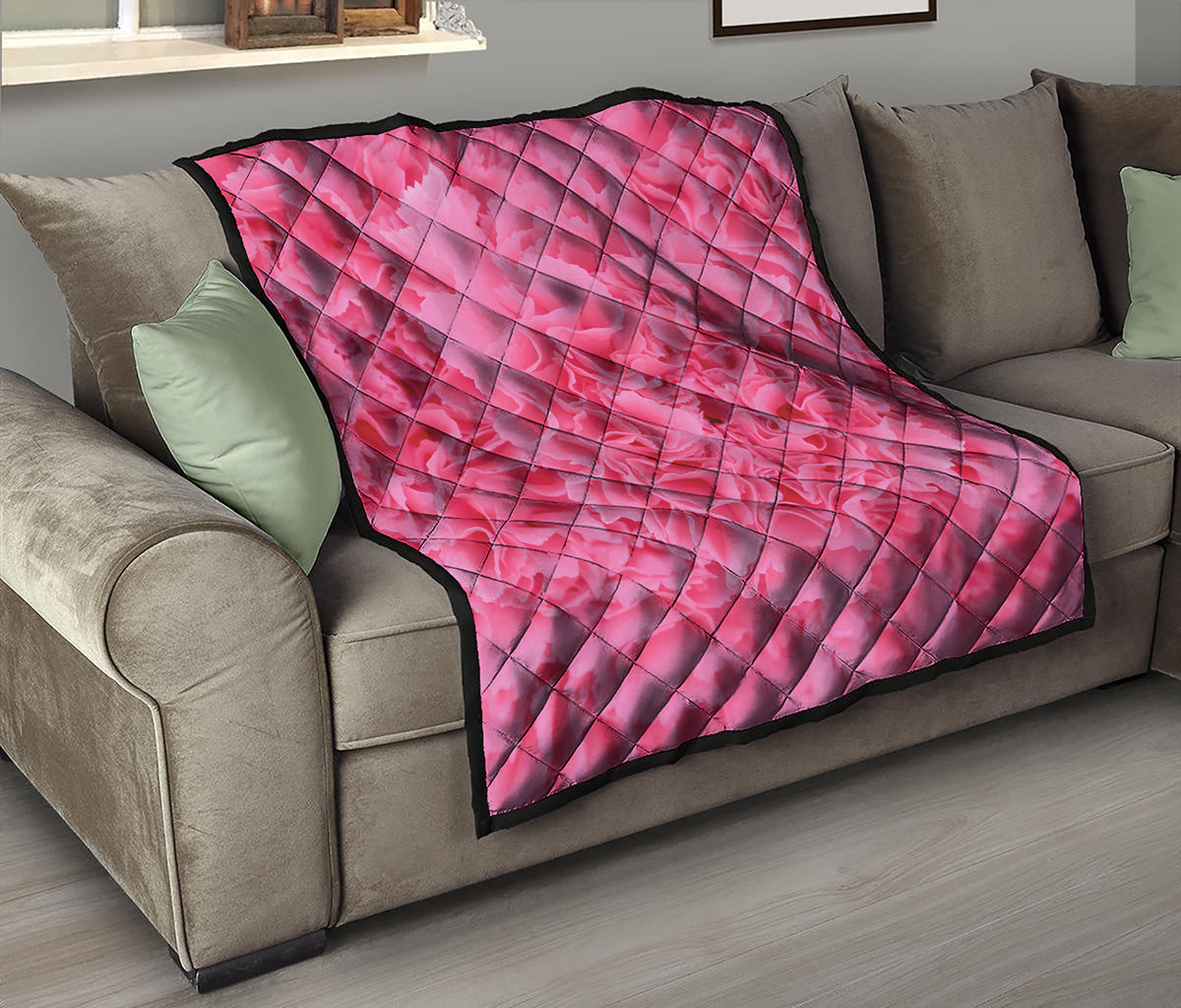Pink Carnation Flower Print Quilt