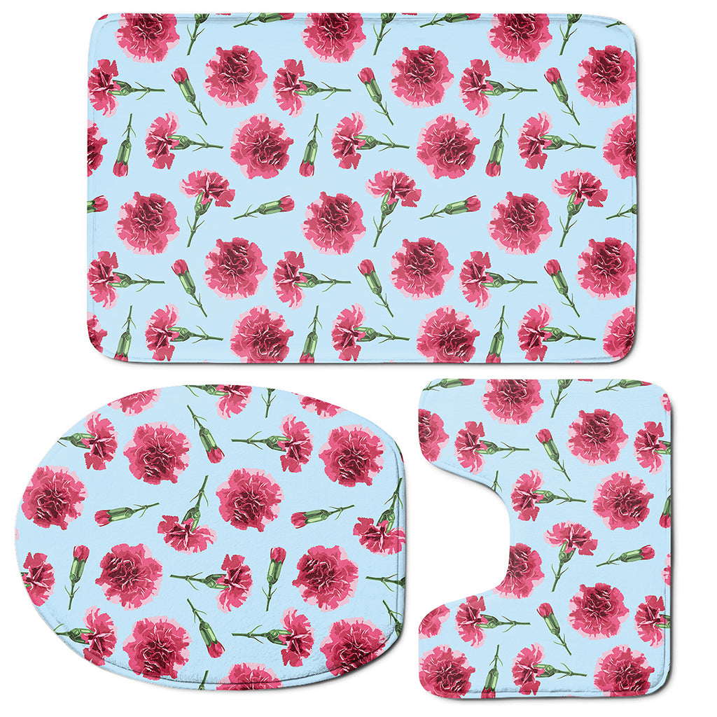 Pink Carnation Pattern Print 3 Piece Bath Mat Set