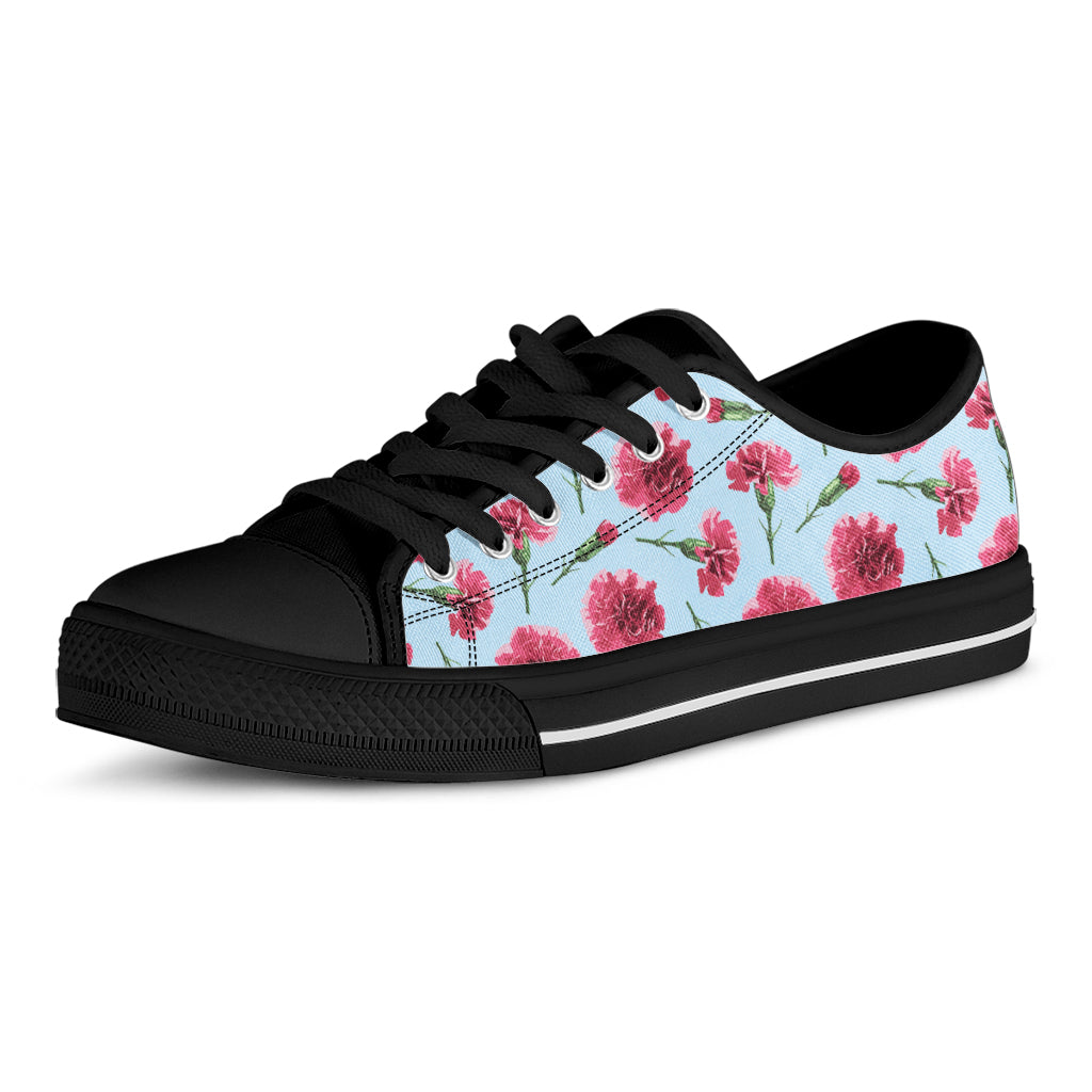 Pink Carnation Pattern Print Black Low Top Shoes