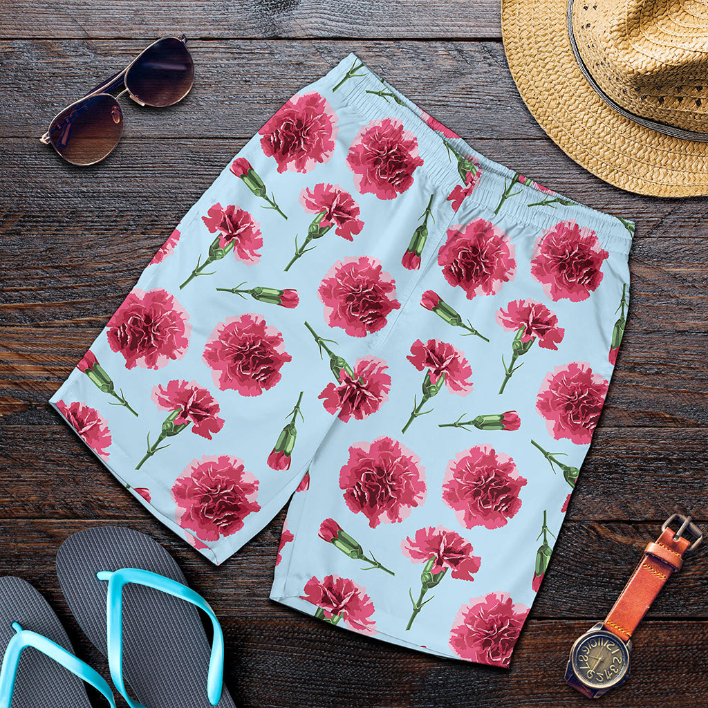 Pink Carnation Pattern Print Men's Shorts