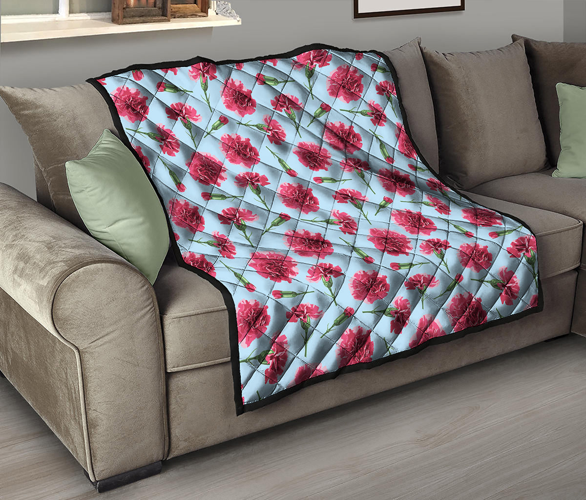 Pink Carnation Pattern Print Quilt