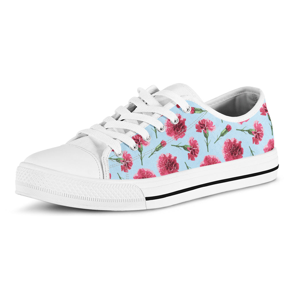 Pink Carnation Pattern Print White Low Top Shoes