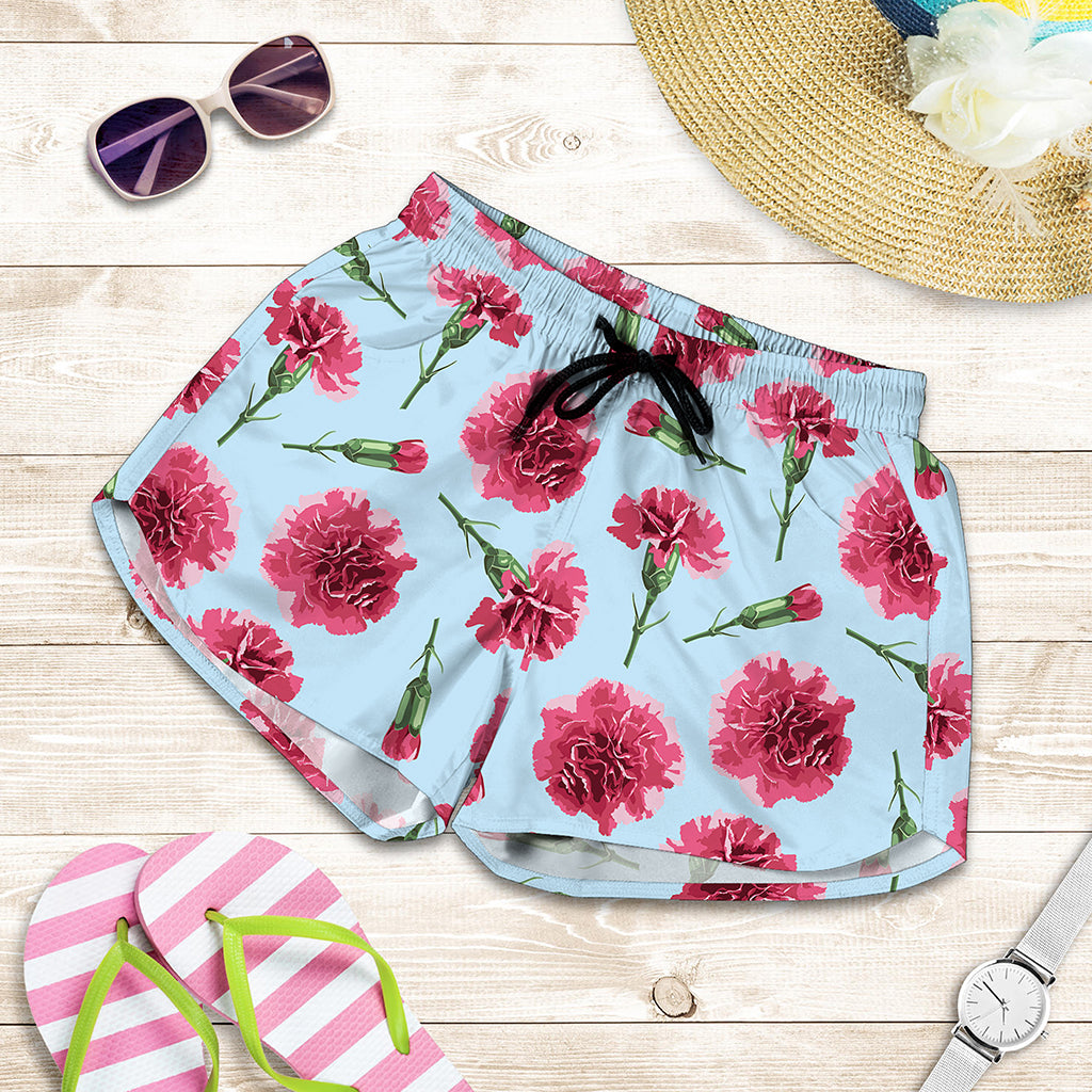 Pink Carnation Pattern Print Women's Shorts