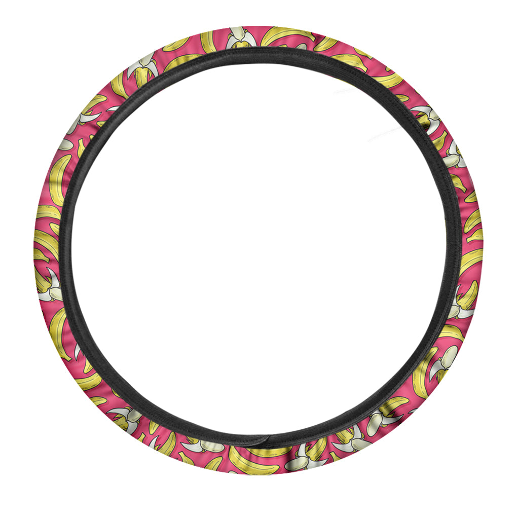 Pink Cartoon Banana Pattern Print Car Steering Wheel Cover