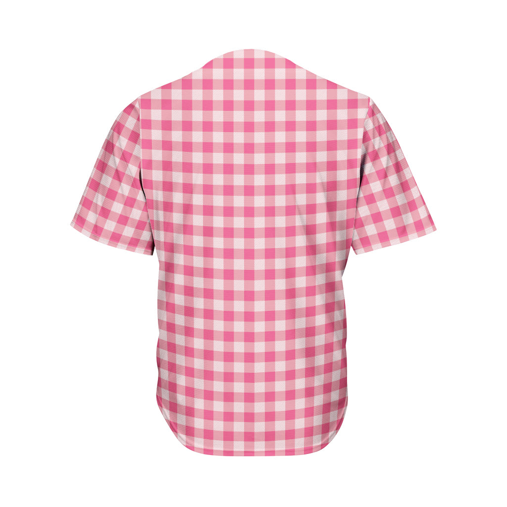 Pink Check Pattern Print Men's Baseball Jersey
