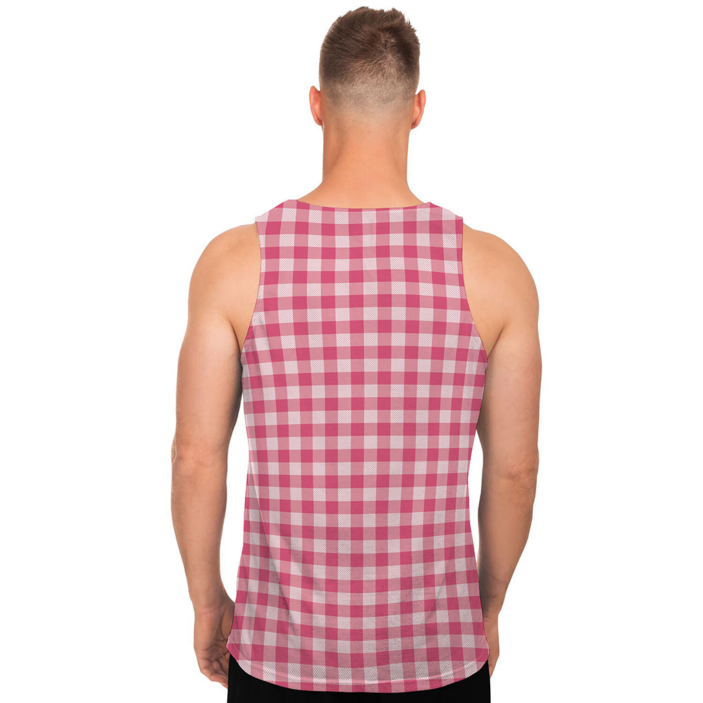 Pink Check Pattern Print Men's Tank Top