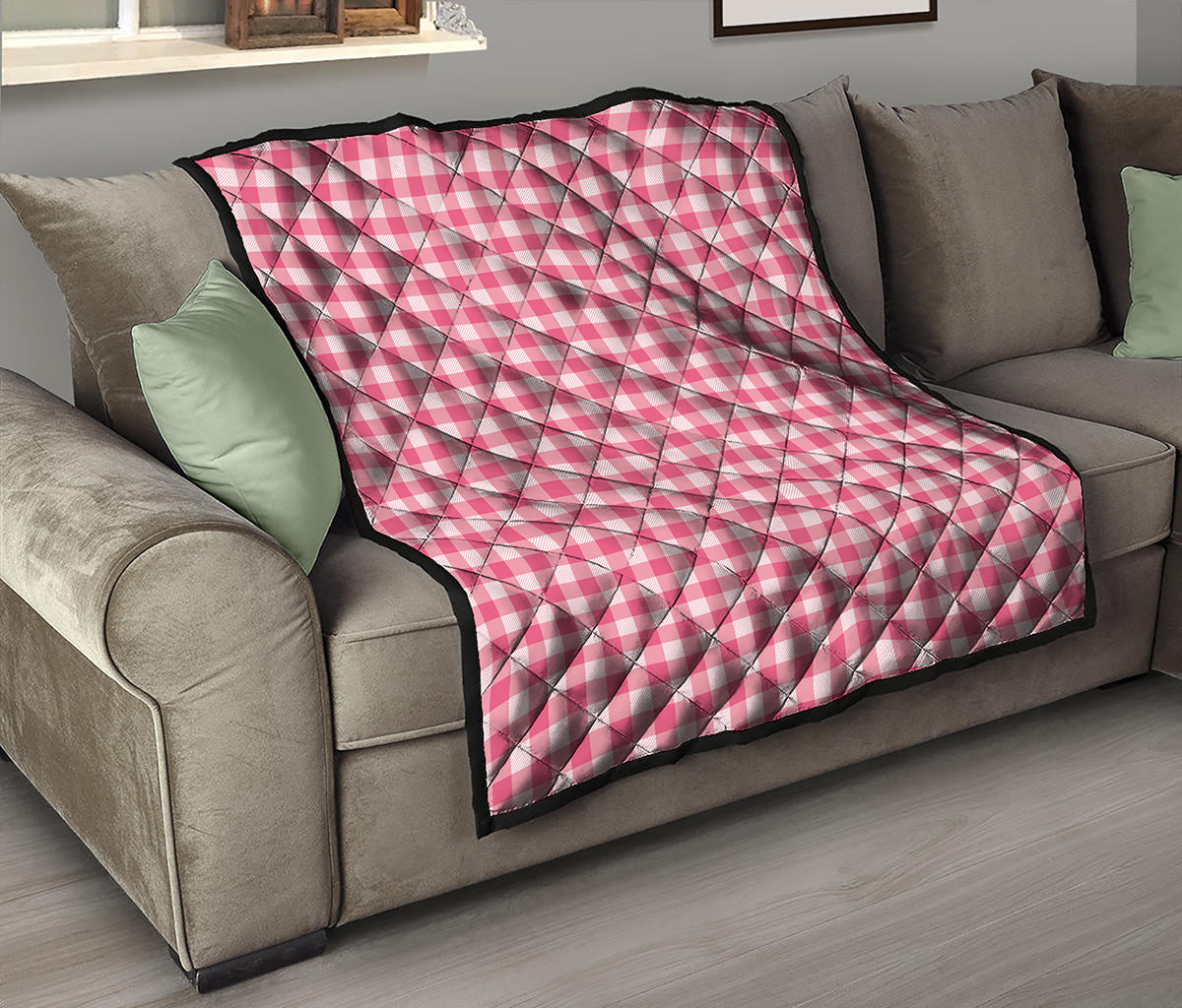 Pink Check Pattern Print Quilt