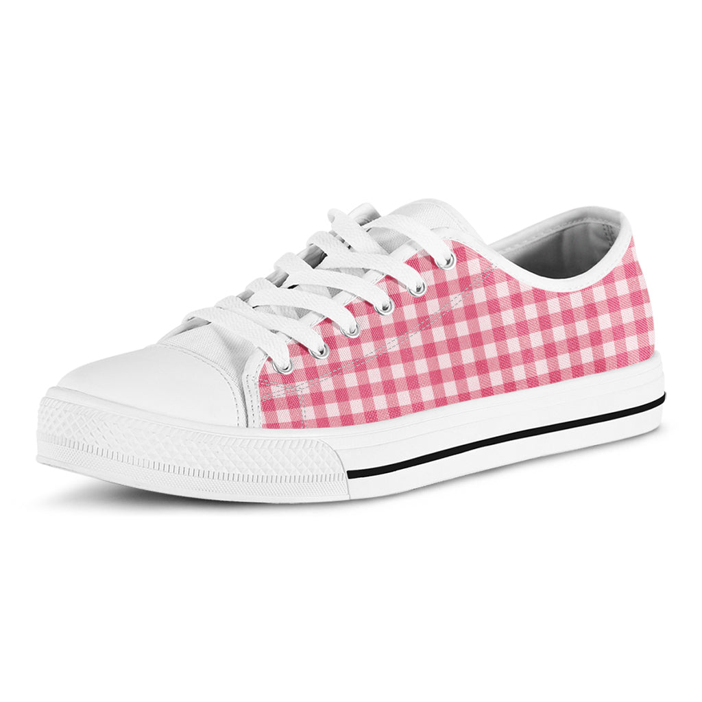 Pink Check Pattern Print White Low Top Shoes