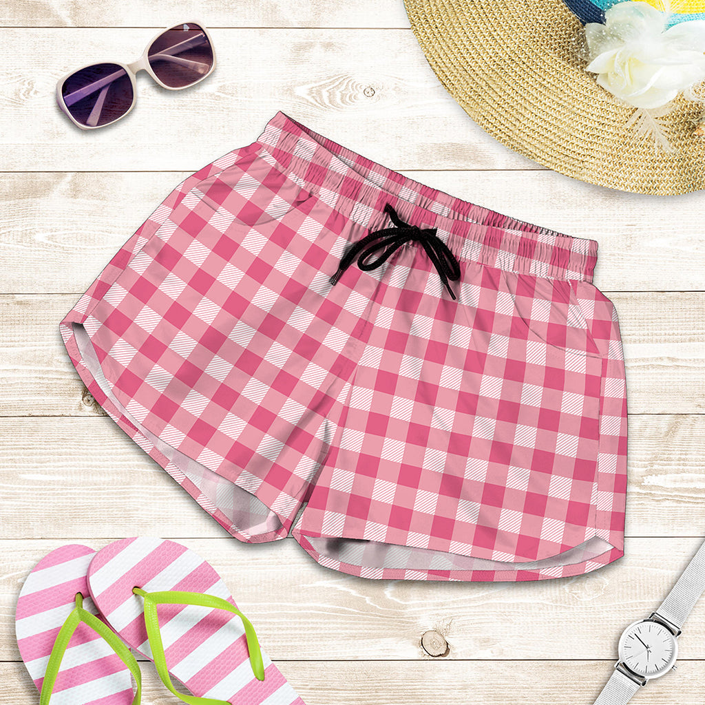 Pink Check Pattern Print Women's Shorts