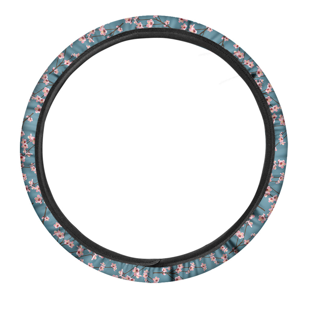 Pink Cherry Blossom Pattern Print Car Steering Wheel Cover