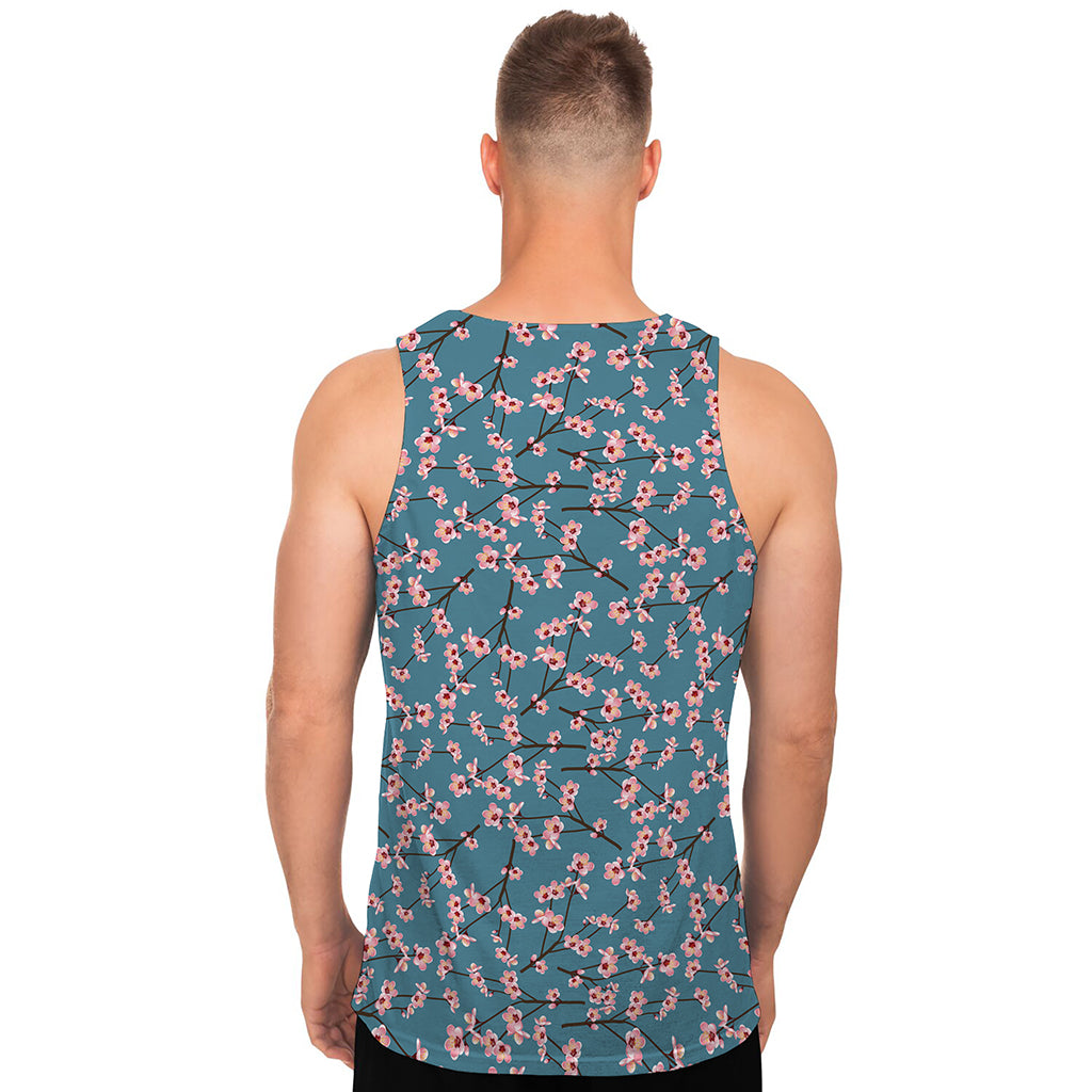 Pink Cherry Blossom Pattern Print Men's Tank Top