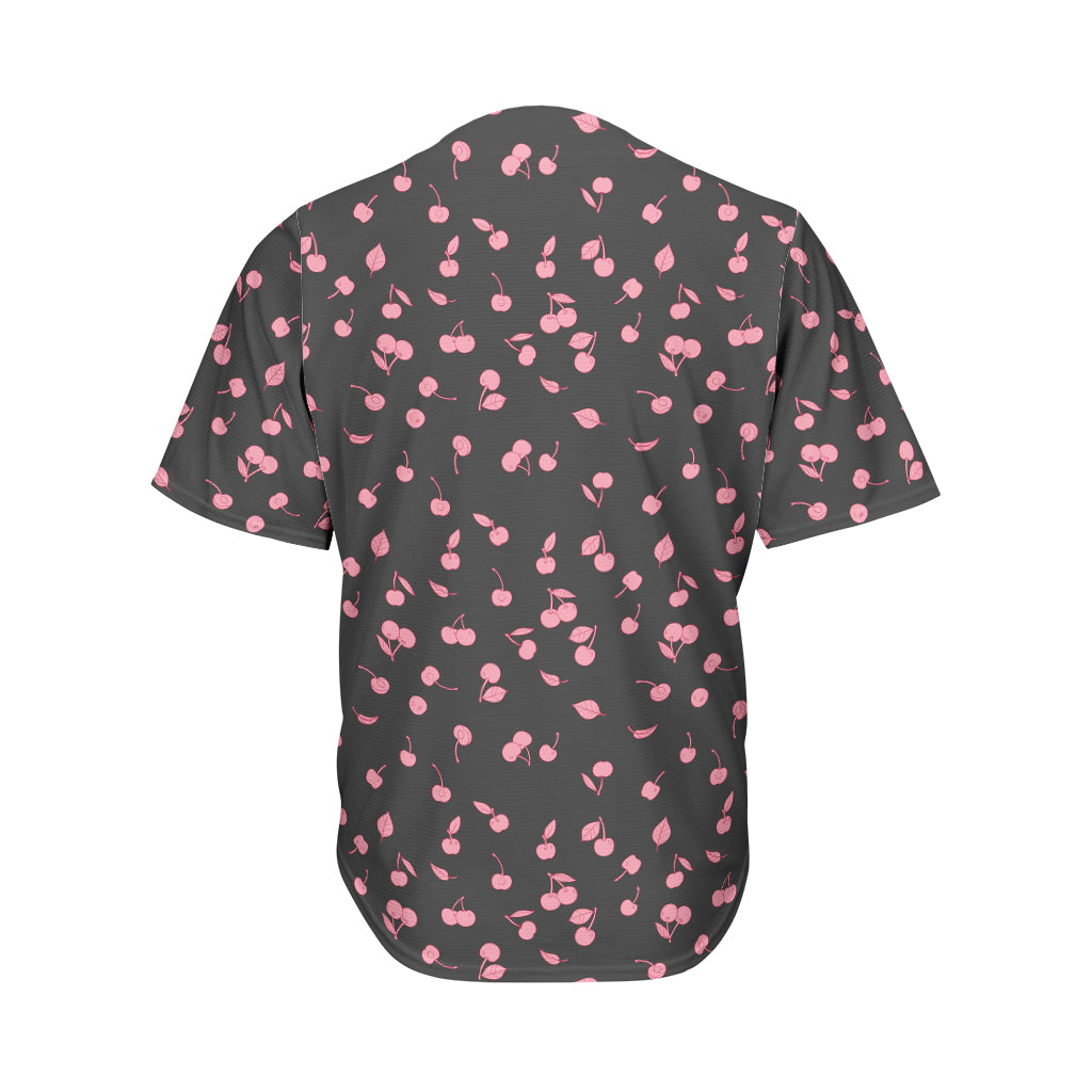 Pink Cherry Pattern Print Men's Baseball Jersey