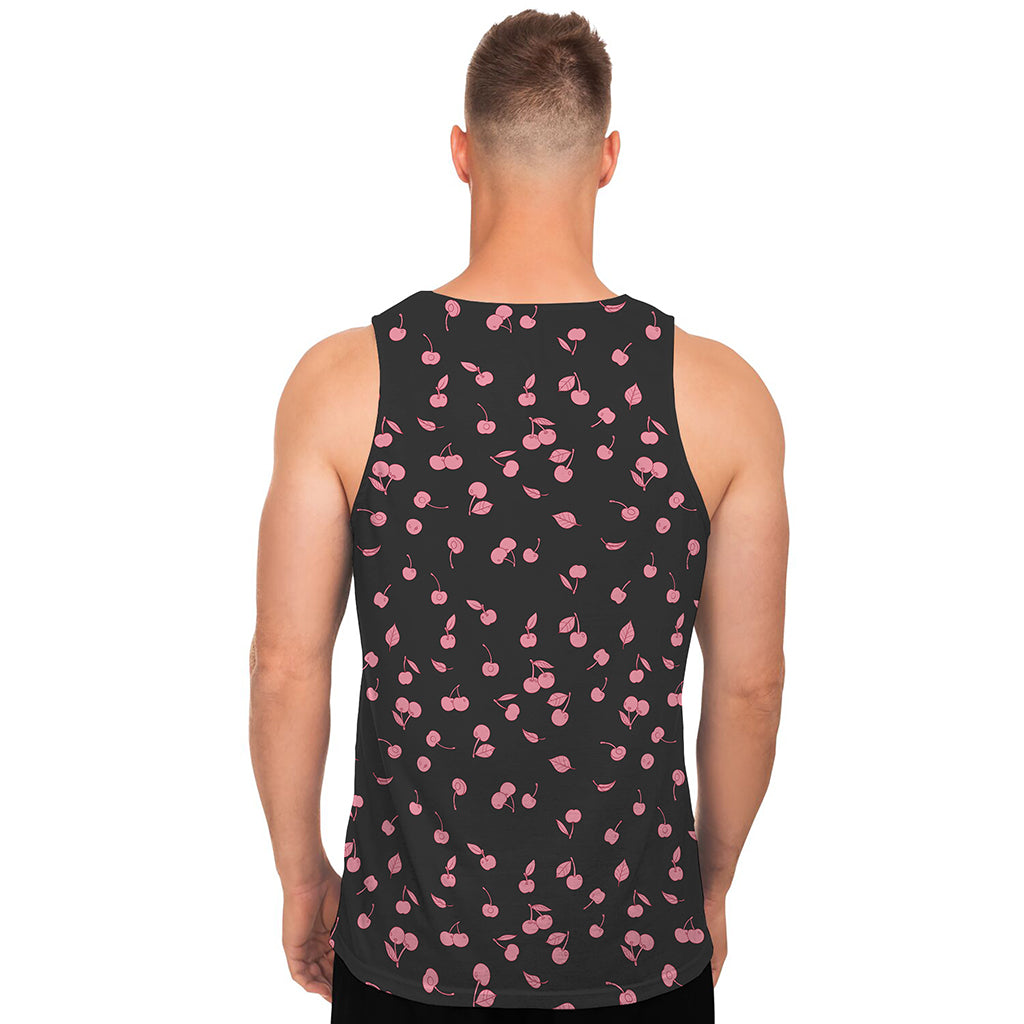 Pink Cherry Pattern Print Men's Tank Top