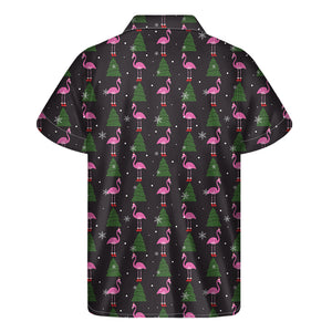 Pink Christmas Flamingo Pattern Print Men's Short Sleeve Shirt