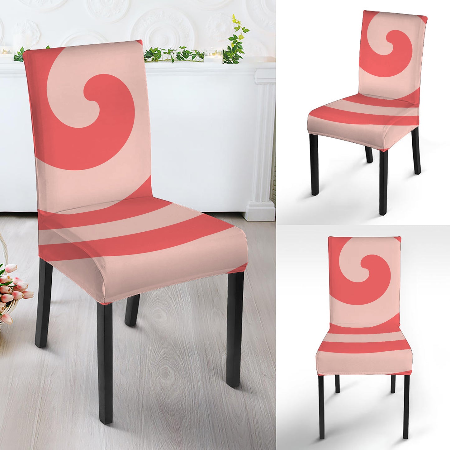 Pink Circle Swirl Print Dining Chair Slipcover