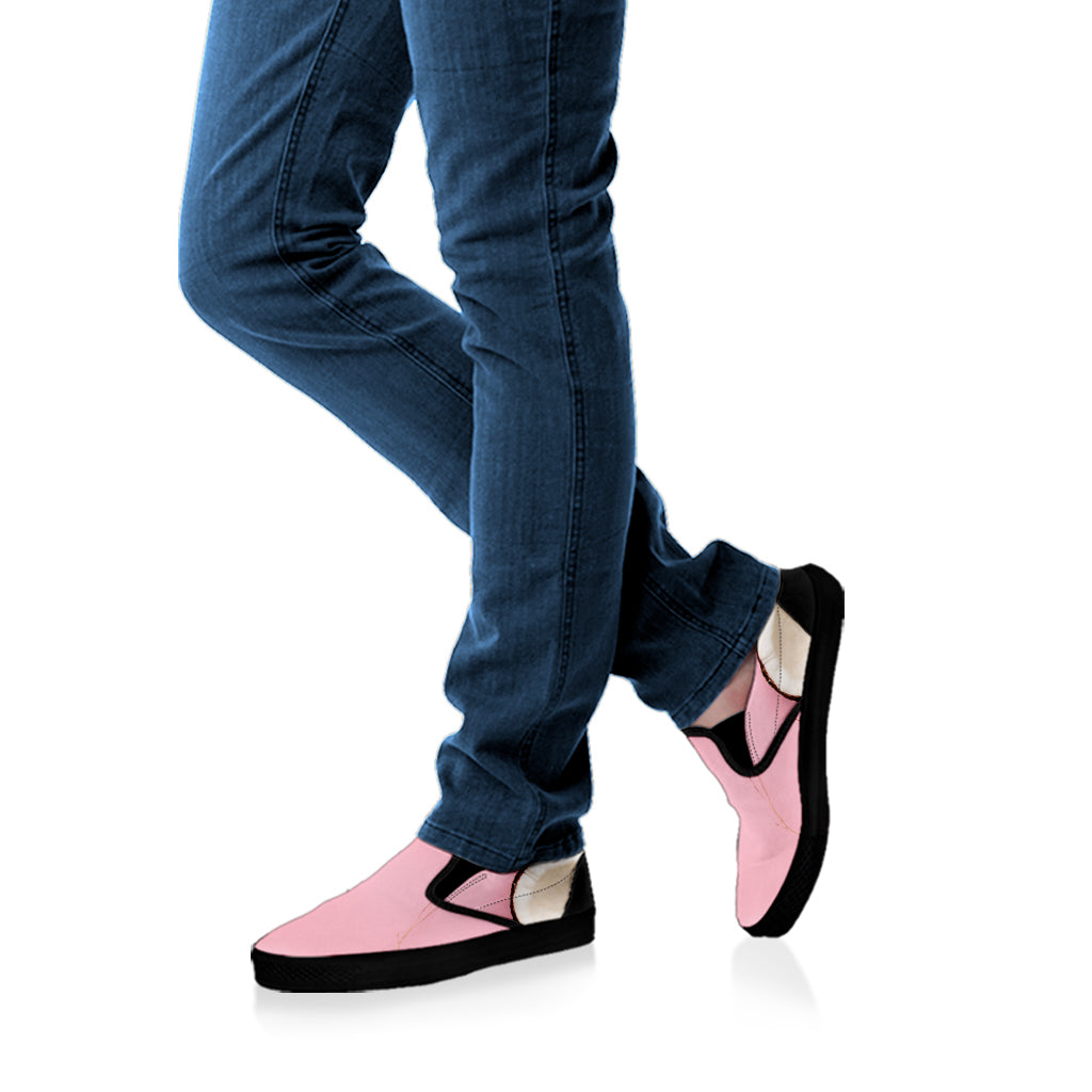 Pink Coconut Pattern Print Black Slip On Shoes