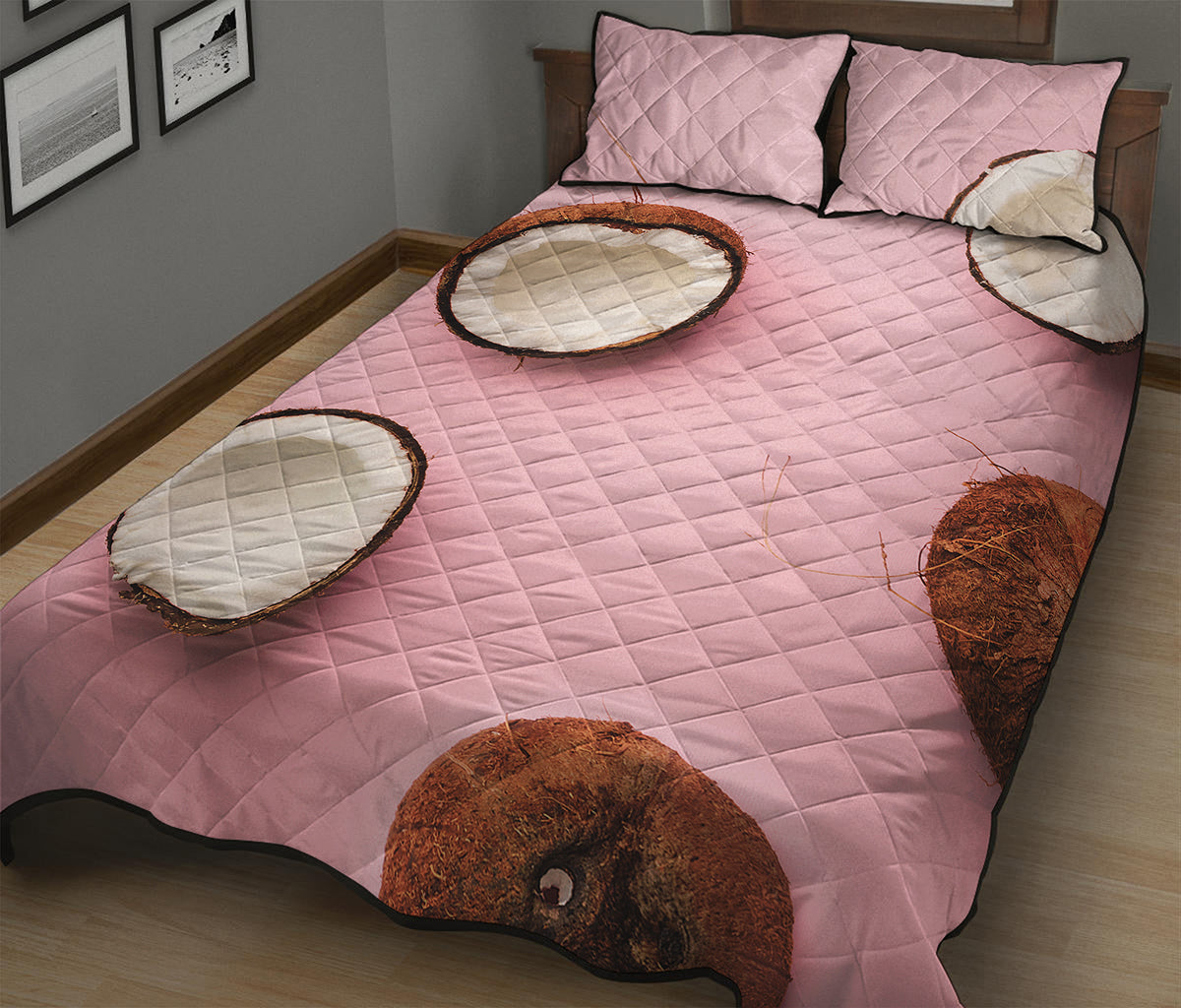 Pink Coconut Pattern Print Quilt Bed Set