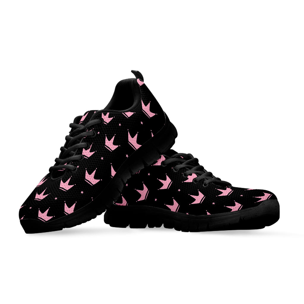 Pink Crown Pattern Print Black Sneakers