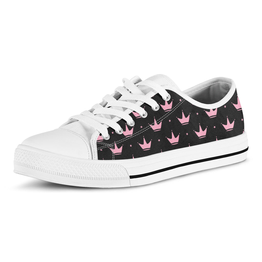Pink Crown Pattern Print White Low Top Shoes