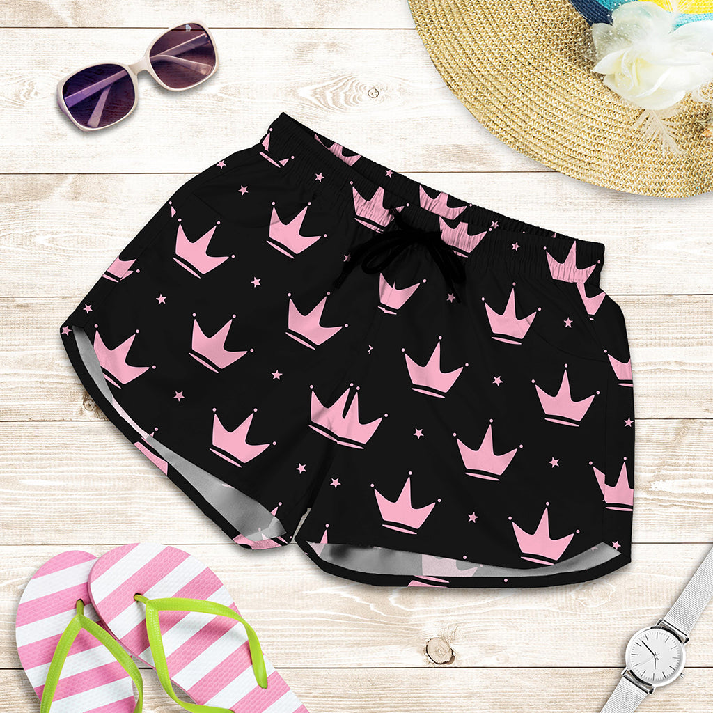 Pink Crown Pattern Print Women's Shorts