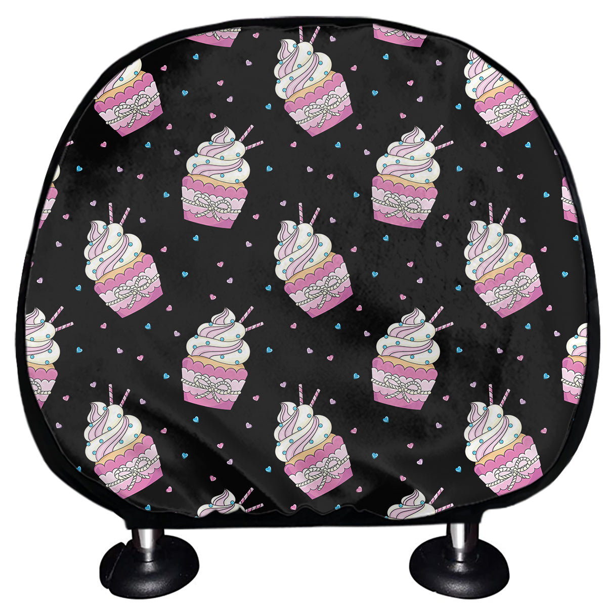 Pink Cupcake Pattern Print Car Headrest Covers