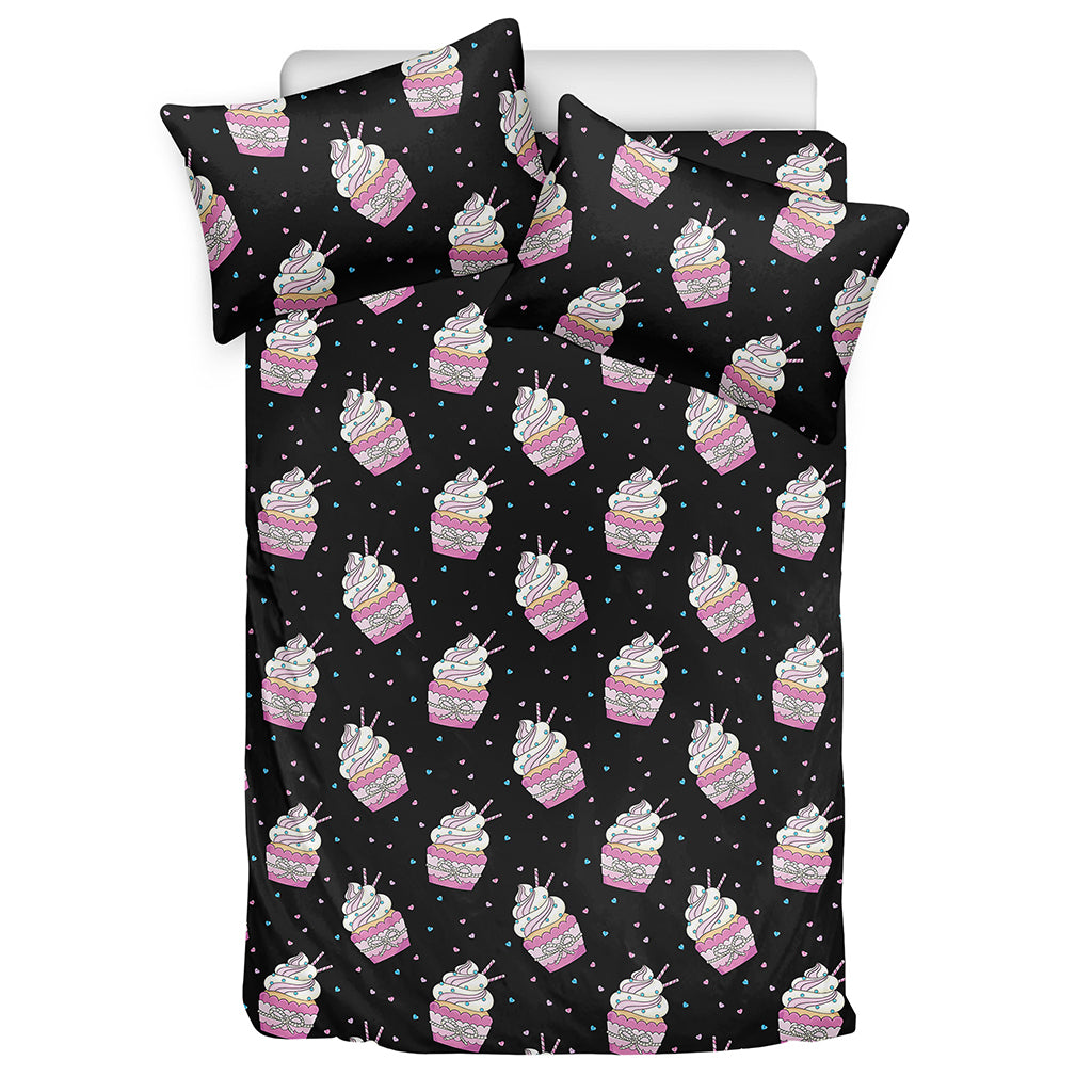 Pink Cupcake Pattern Print Duvet Cover Bedding Set