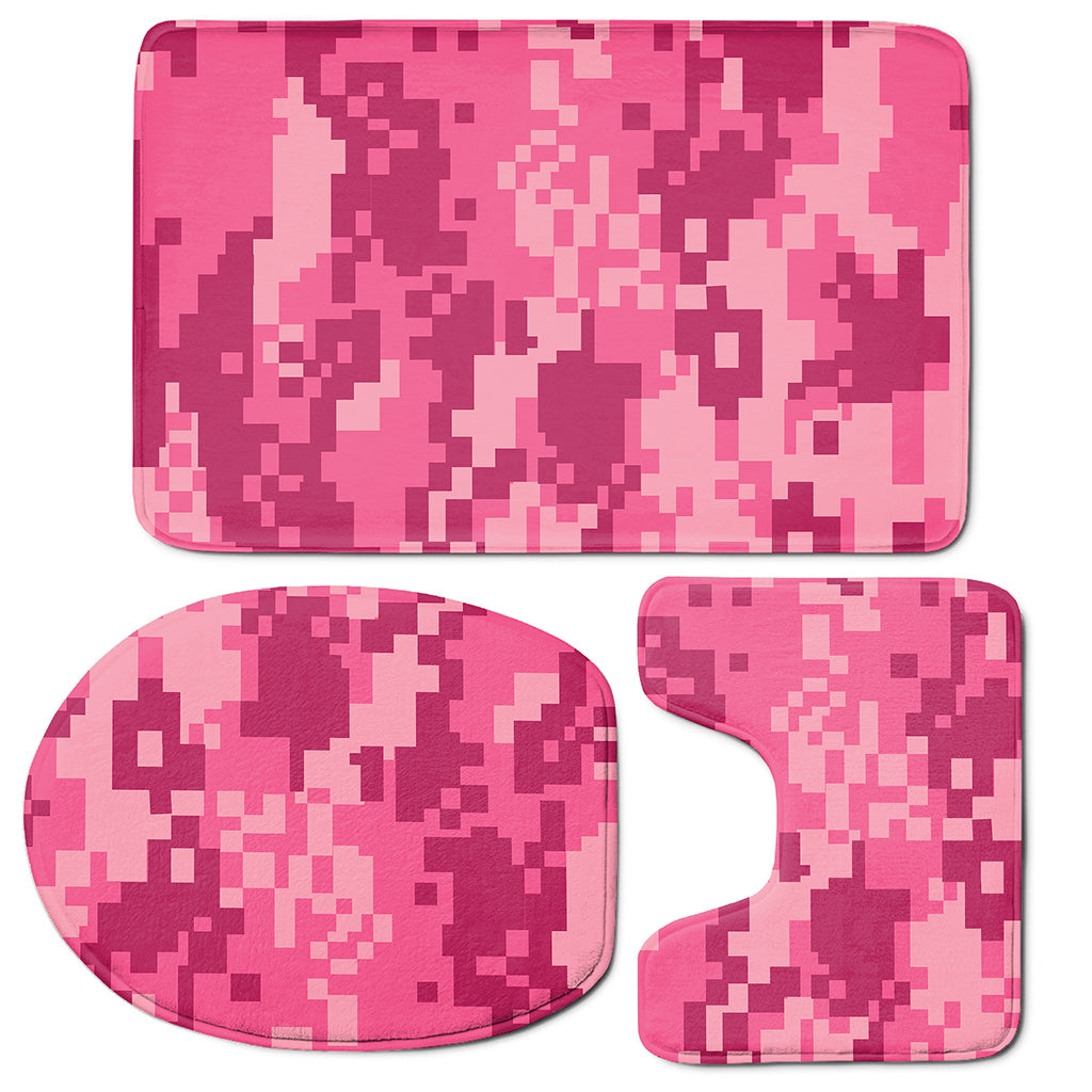Pink Digital Camo Pattern Print 3 Piece Bath Mat Set