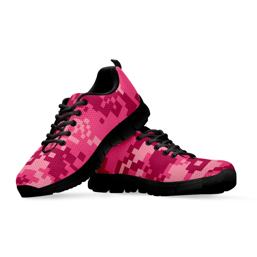 Pink Digital Camo Pattern Print Black Sneakers