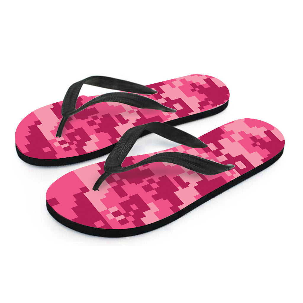 Pink Digital Camo Pattern Print Flip Flops