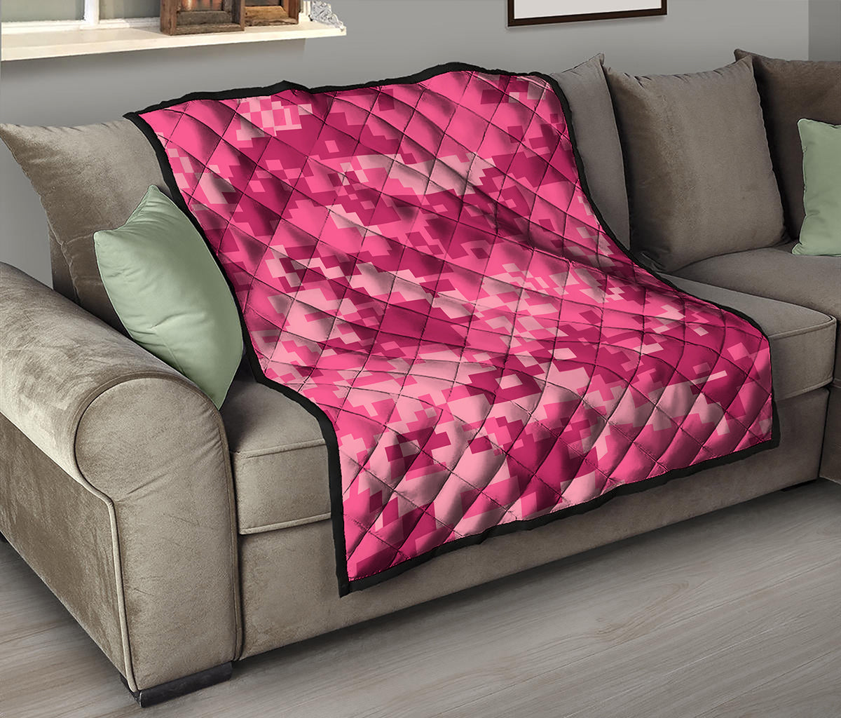 Pink Digital Camo Pattern Print Quilt