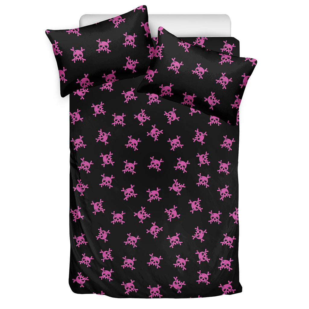 Pink Emo Skull Pattern Print Duvet Cover Bedding Set