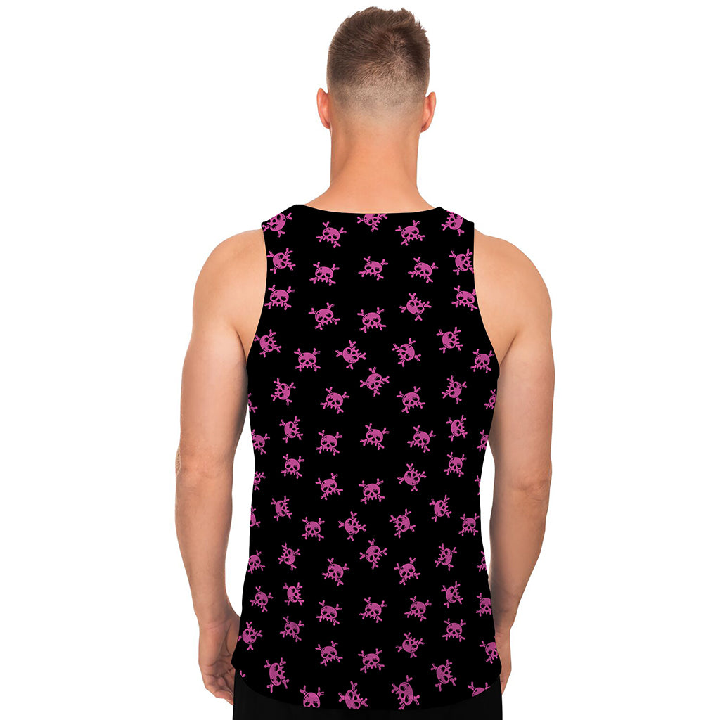 Pink Emo Skull Pattern Print Men's Tank Top