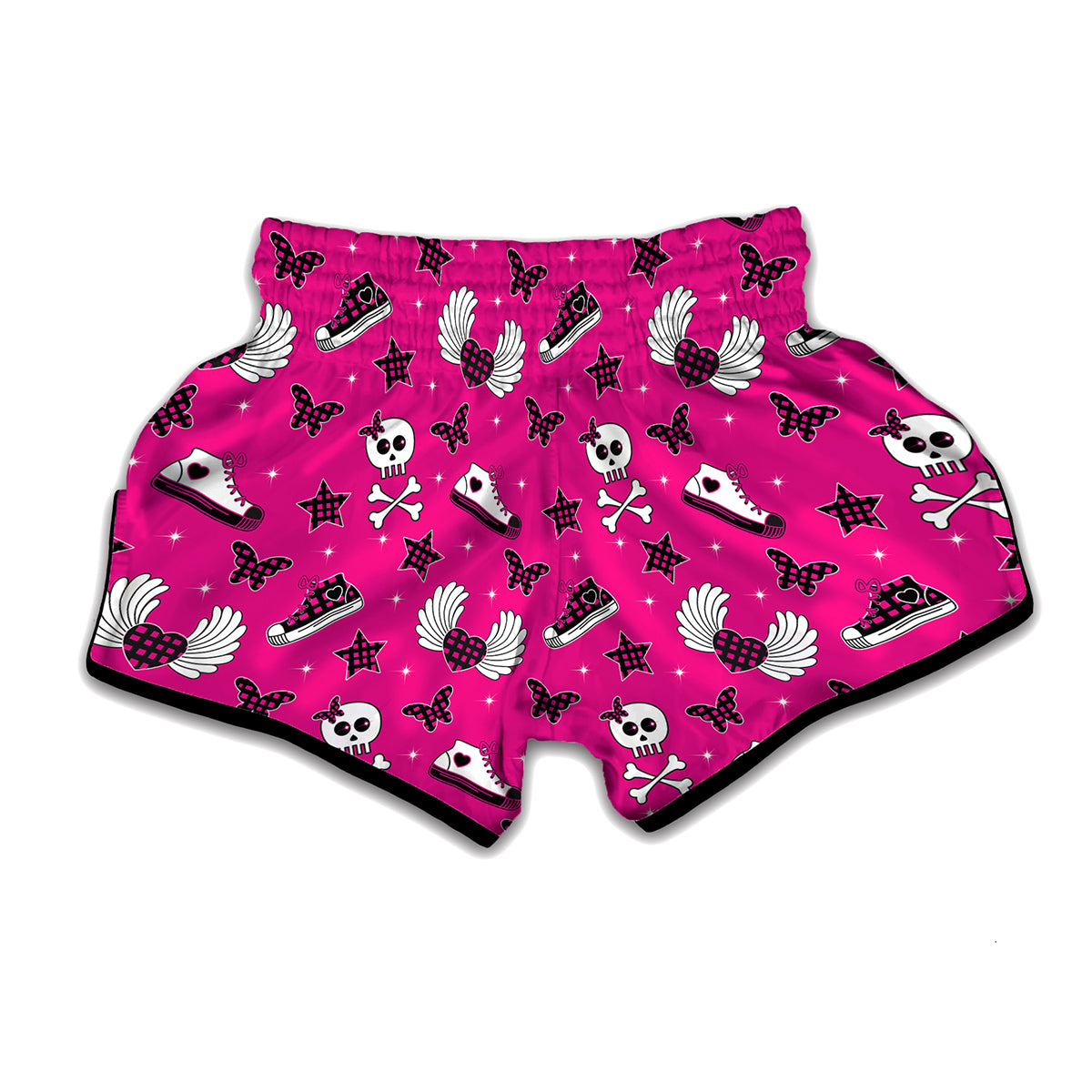 Pink Emo Symbols Pattern Print Muay Thai Boxing Shorts