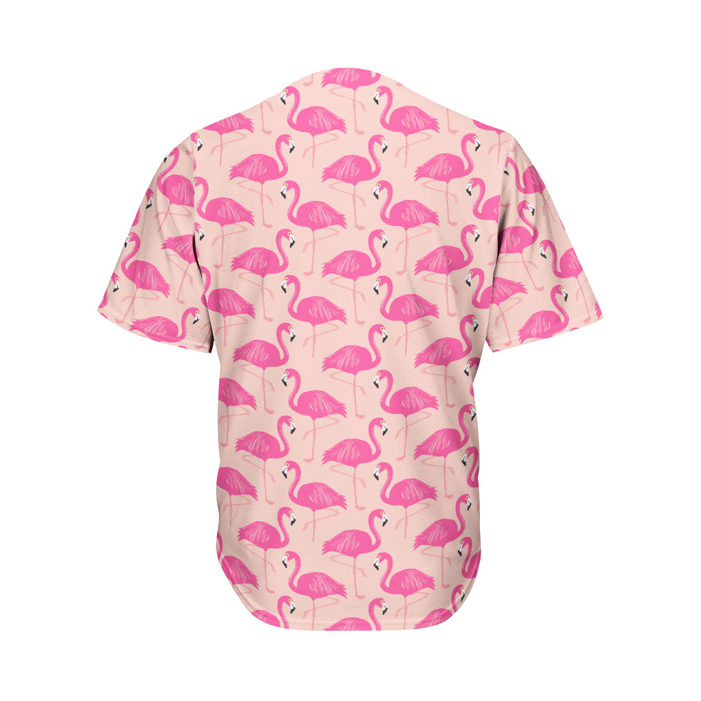 Pink Flamingo Pattern Print Men's Baseball Jersey