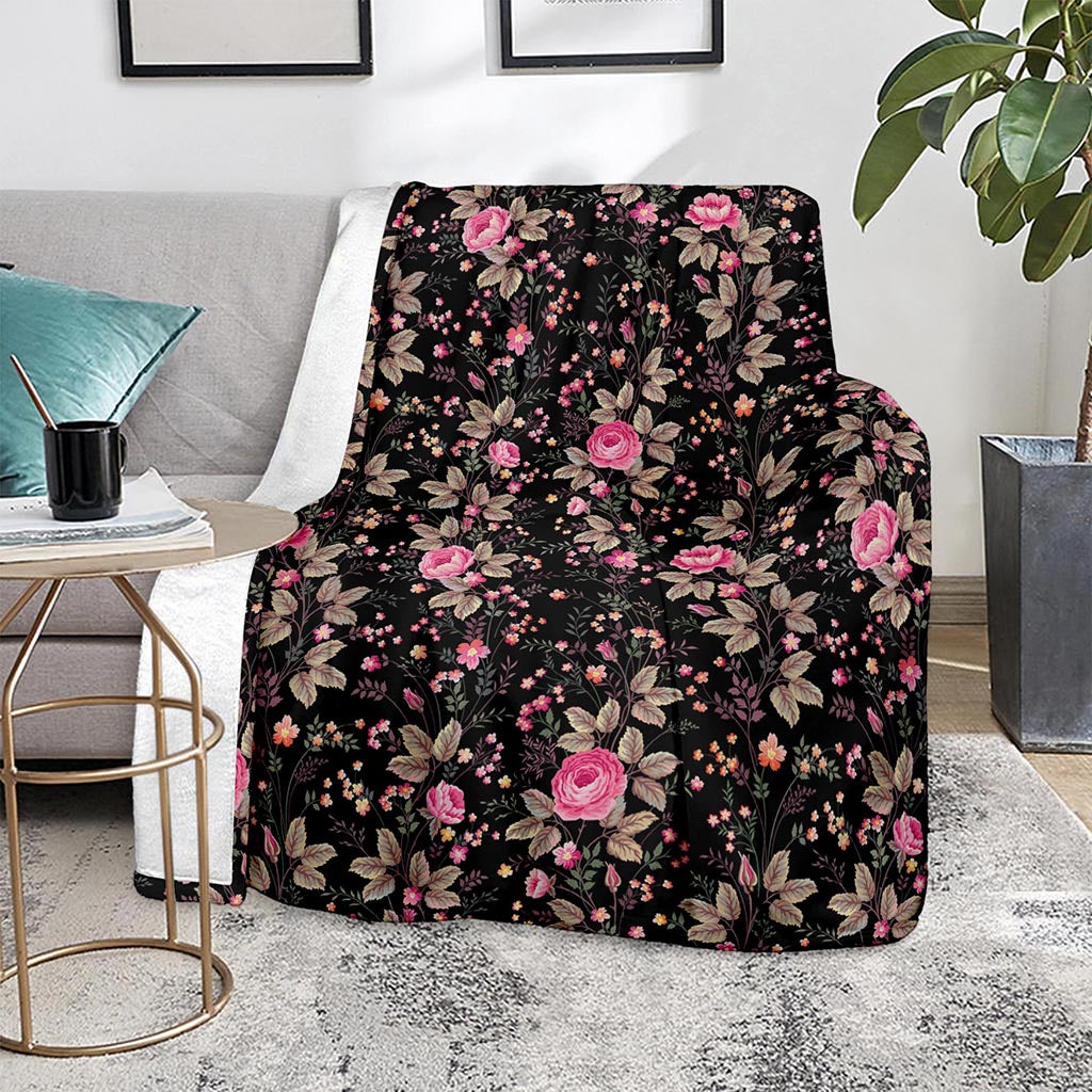 Pink Floral Flower Pattern Print Blanket