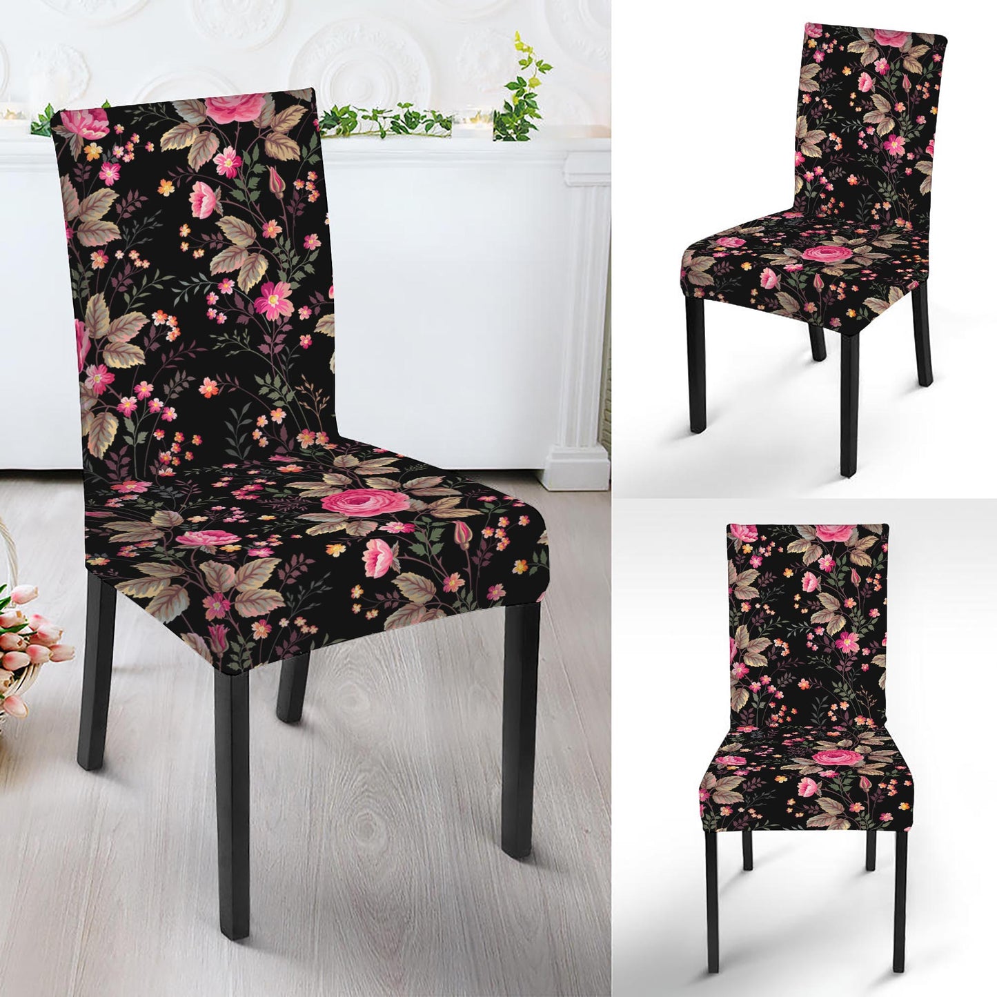 Pink Floral Flower Pattern Print Dining Chair Slipcover