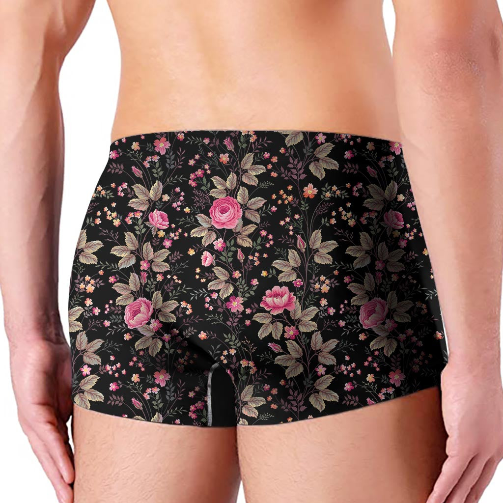 Pink Floral Flower Pattern Print Men's Boxer Briefs