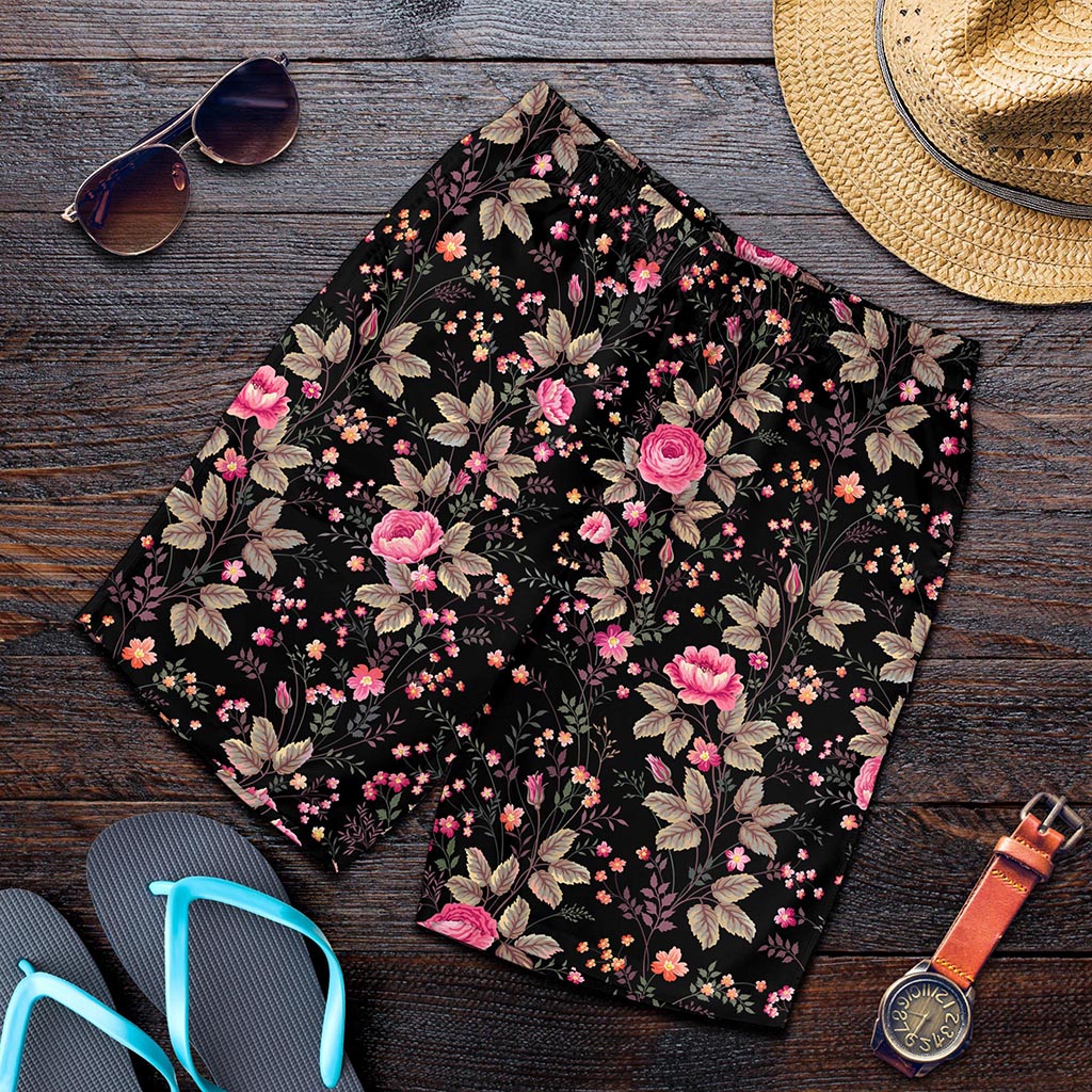 Pink Floral Flower Pattern Print Men's Shorts