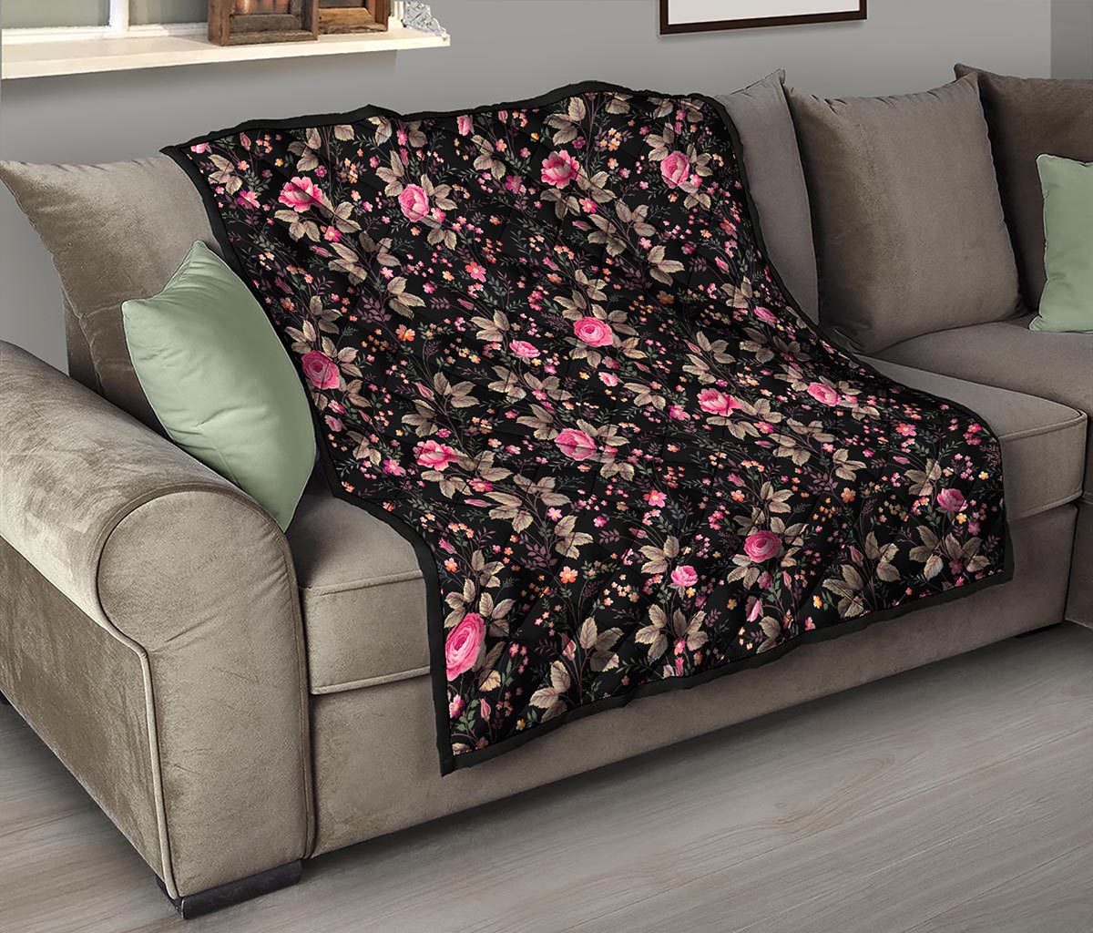 Pink Floral Flower Pattern Print Quilt