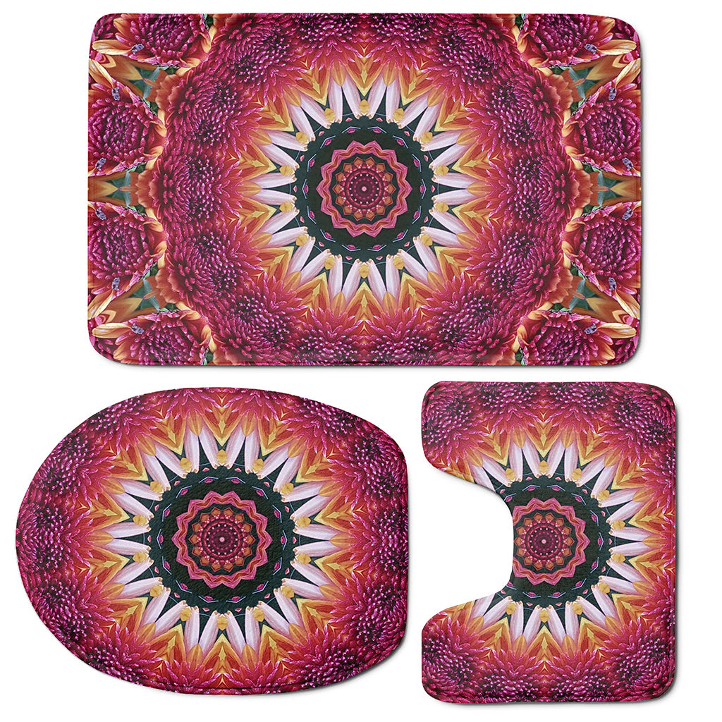 Pink Flower Kaleidoscope Print 3 Piece Bath Mat Set