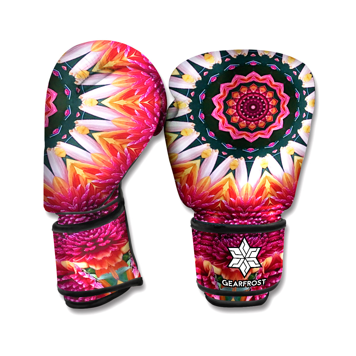 Pink Flower Kaleidoscope Print Boxing Gloves