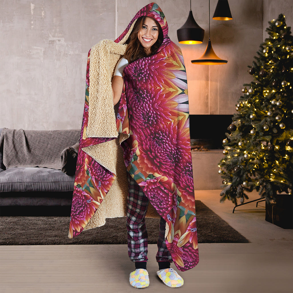 Pink Flower Kaleidoscope Print Hooded Blanket