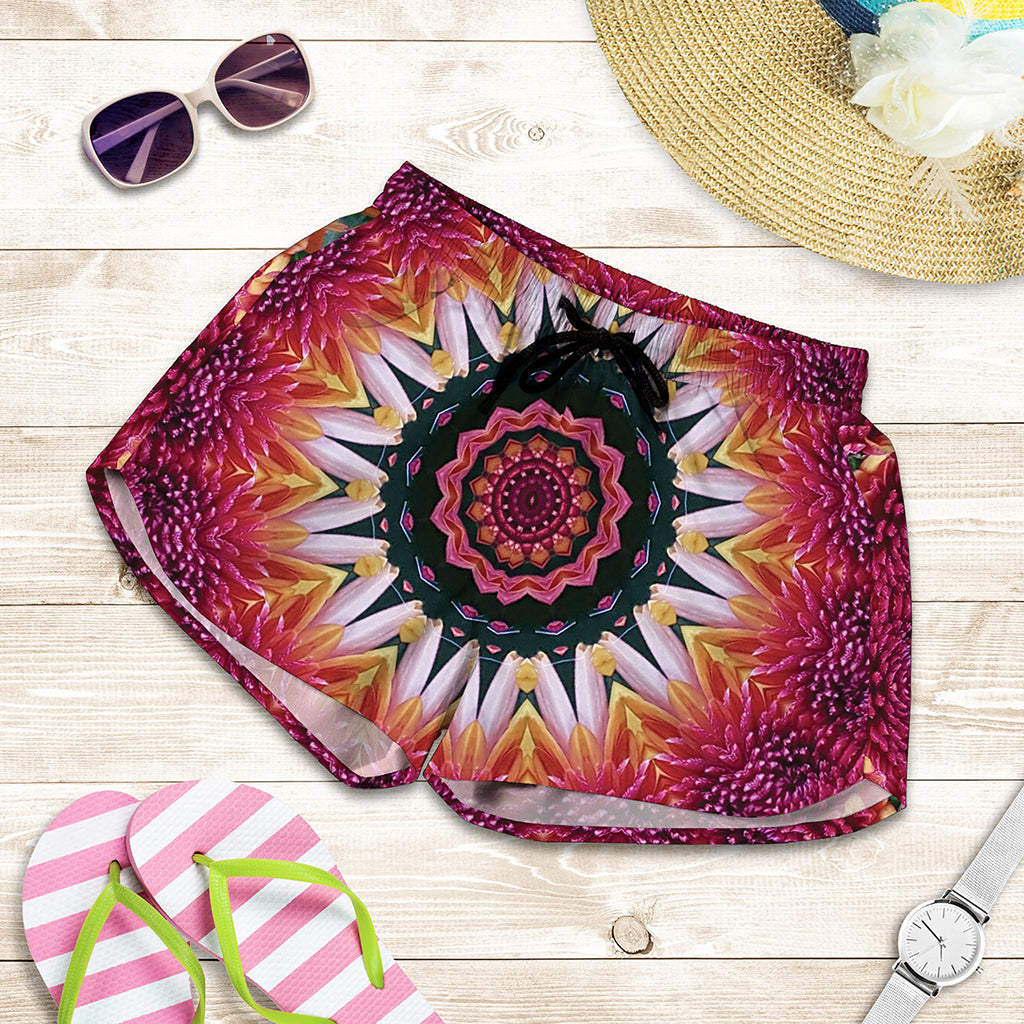 Pink Flower Kaleidoscope Print Women's Shorts