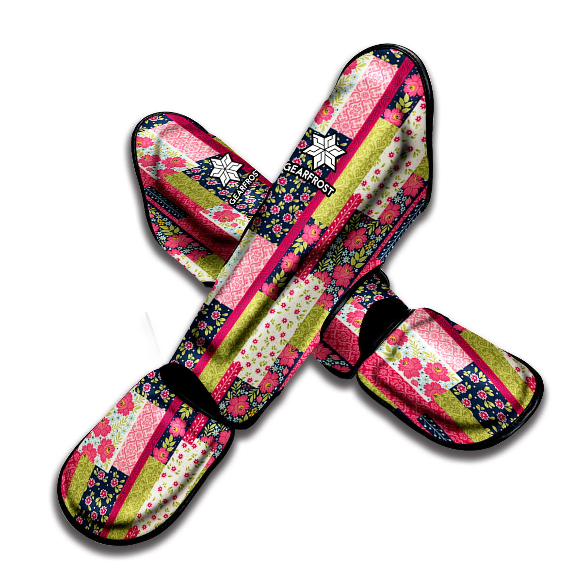 Pink Flower Patchwork Pattern Print Muay Thai Shin Guard